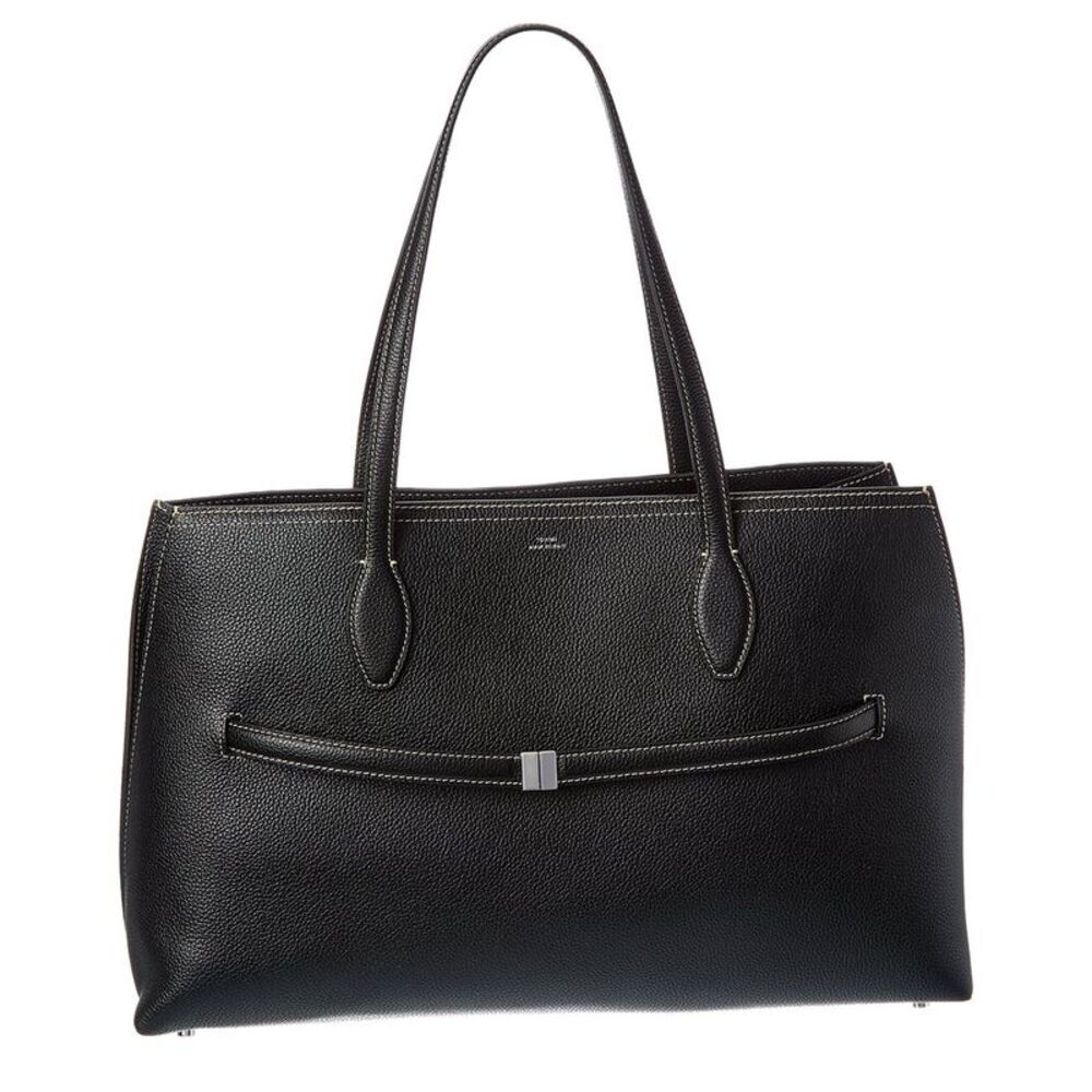 Toteme Logo Leather Tote, Black